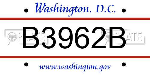 B3962B District Of Columbia License Plate