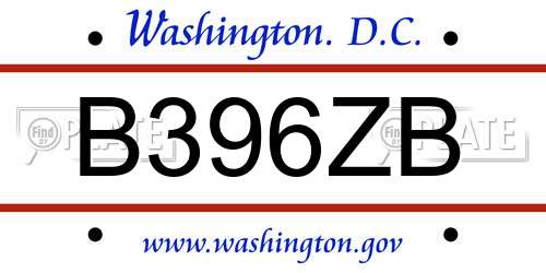 B396ZB District Of Columbia License Plate