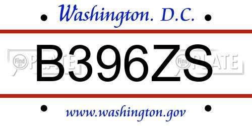 B396ZS District Of Columbia License Plate