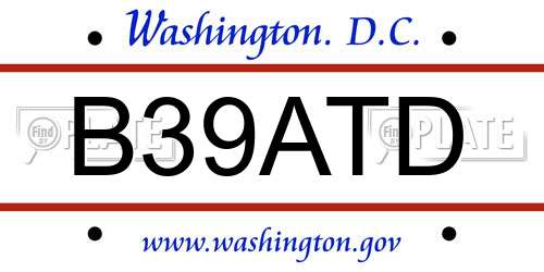 B39ATD District Of Columbia License Plate