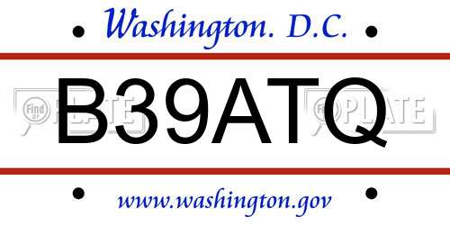B39ATQ District Of Columbia License Plate