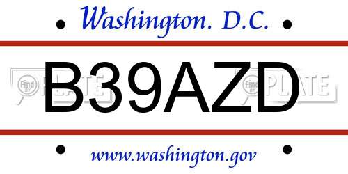 B39AZD District Of Columbia License Plate