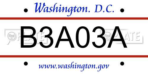 B3A03A District Of Columbia License Plate