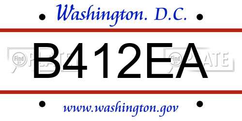 B412EA District Of Columbia License Plate