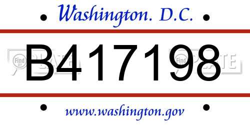 B417198 District Of Columbia License Plate