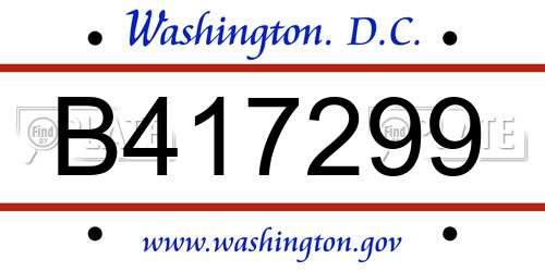 B417299 District Of Columbia License Plate