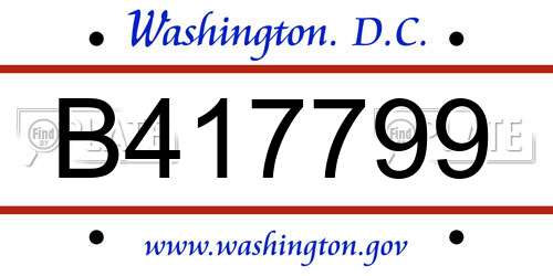 B417799 District Of Columbia License Plate