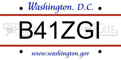 B41ZGI District Of Columbia License Plate