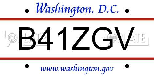 B41ZGV District Of Columbia License Plate