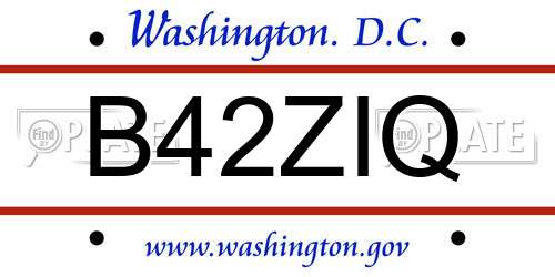 B42ZIQ District Of Columbia License Plate