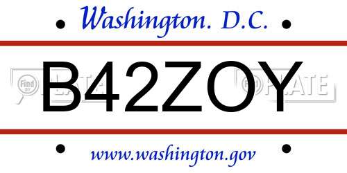 B42ZOY District Of Columbia License Plate