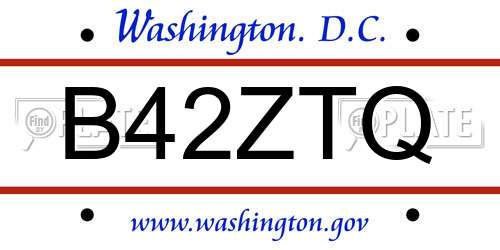 B42ZTQ District Of Columbia License Plate