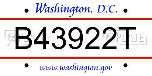 B43922T District Of Columbia License Plate