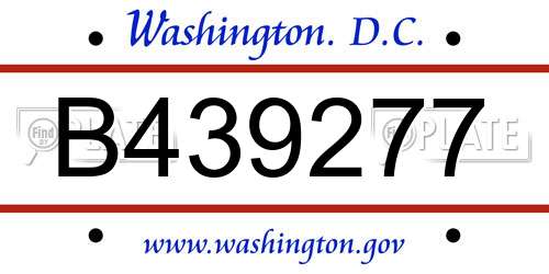 B439277 District Of Columbia License Plate