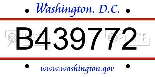 B439772 District Of Columbia License Plate