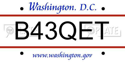B43QET District Of Columbia License Plate