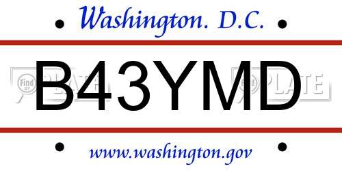 B43YMD District Of Columbia License Plate