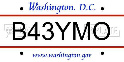B43YMO District Of Columbia License Plate