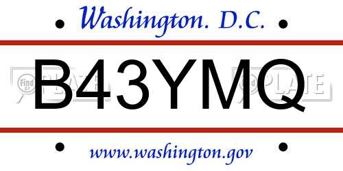B43YMQ District Of Columbia License Plate