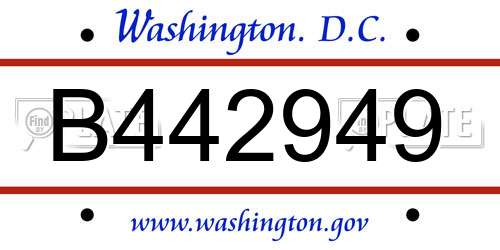 B442949 District Of Columbia License Plate