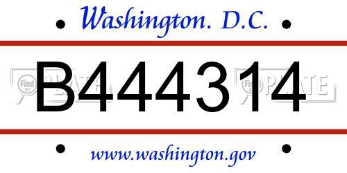 B444314 District Of Columbia License Plate