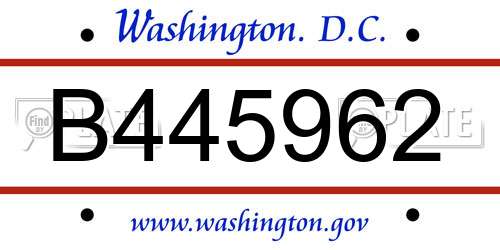 B445962 District Of Columbia License Plate