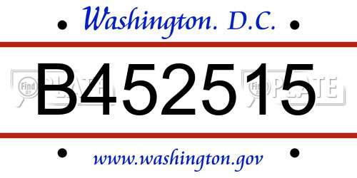 B452515 District Of Columbia License Plate