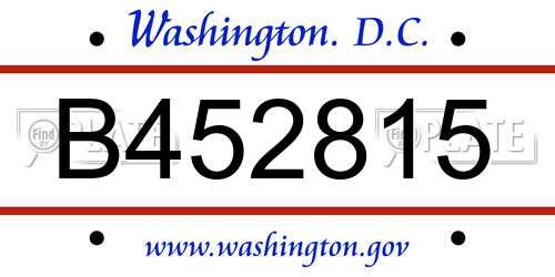 B452815 District Of Columbia License Plate