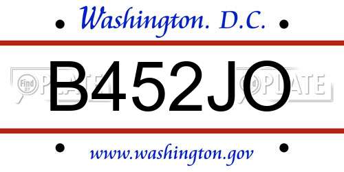 B452JO District Of Columbia License Plate
