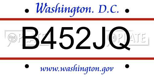 B452JQ District Of Columbia License Plate