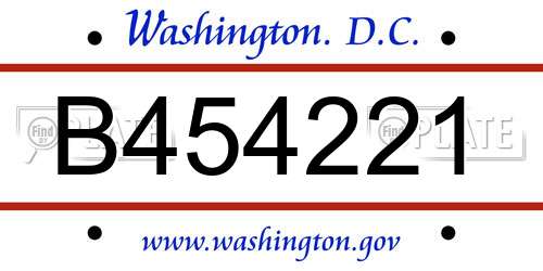 B454221 District Of Columbia License Plate