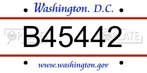 B45442 District Of Columbia License Plate
