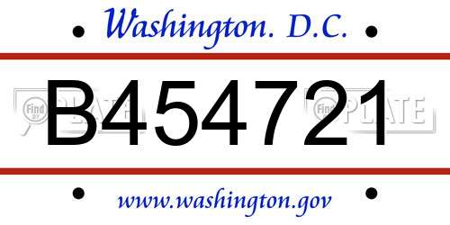 B454721 District Of Columbia License Plate