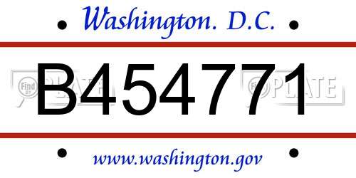 B454771 District Of Columbia License Plate