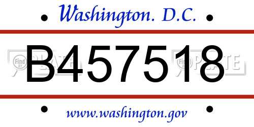 B457518 District Of Columbia License Plate