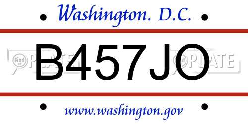 B457JO District Of Columbia License Plate