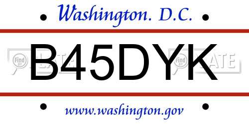 B45DYK District Of Columbia License Plate
