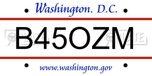 B45OZM District Of Columbia License Plate