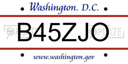 B45ZJO District Of Columbia License Plate