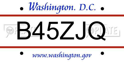 B45ZJQ District Of Columbia License Plate