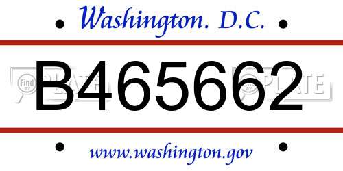 B465662 District Of Columbia License Plate