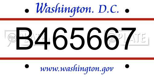 B465667 District Of Columbia License Plate
