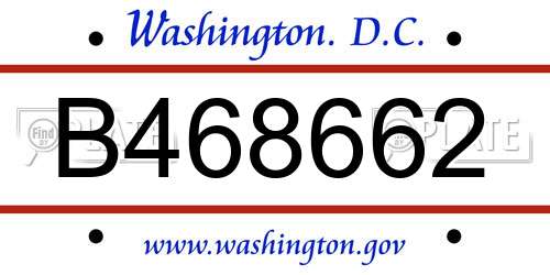 B468662 District Of Columbia License Plate