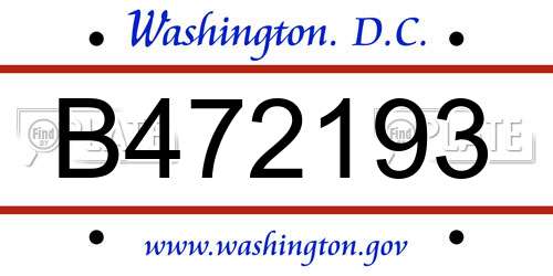 B472193 District Of Columbia License Plate