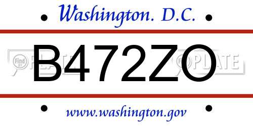 B472ZO District Of Columbia License Plate