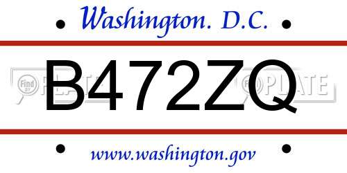 B472ZQ District Of Columbia License Plate