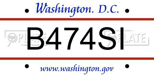 B474SI District Of Columbia License Plate