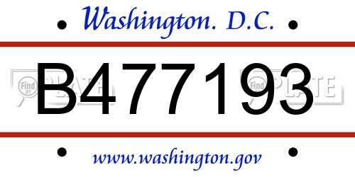 B477193 District Of Columbia License Plate