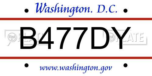 B477DY District Of Columbia License Plate