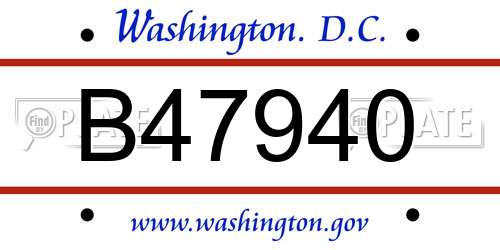B47940 District Of Columbia License Plate
